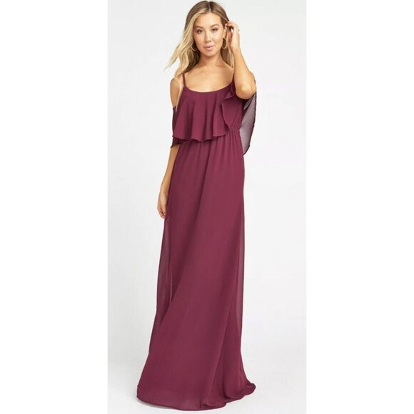 Show Me Your MuMu Woman's Caitlin Ruffle Maxi Dress Merlot Chiffon SZ‎ XS - Picture 1 of 12
